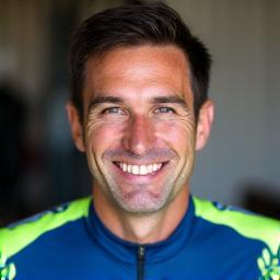 Portrait of Alex, a male cyclist smiling