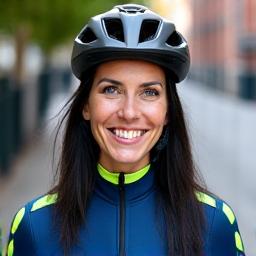 Portrait of Maya, a female cyclist smiling