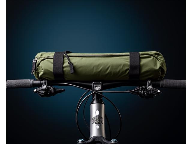Roll-top handlebar bag with external pockets on a gravel bike