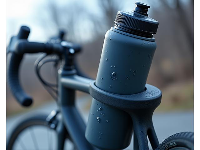 Ergonomic, insulated cycling water bottle in a bike cage, resisting condensation with a modern design.