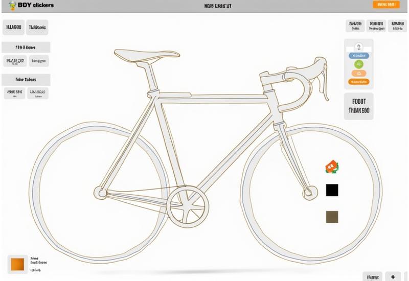 Illustration of a clean, intuitive online tool interface for designing custom bike stickers with color palettes and font options.
