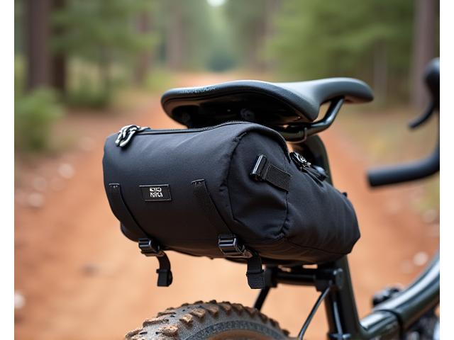 Rugged, waterproof saddle bag with reflective trim, mounted on a gravel bike.